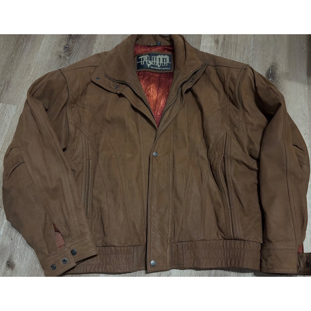 Vintage Fluid International Leather Jacket Mens XL Brown Quilted Lining PLS Read